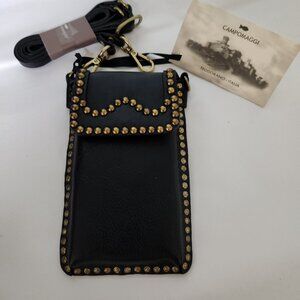 NEW Campomaggi Studded Phone Bag Black Gold Studs